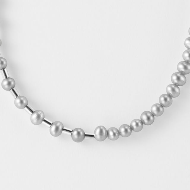 LIMITED COLLECTION【Freshwater pearl ball chain necklace (seed/Grey)】