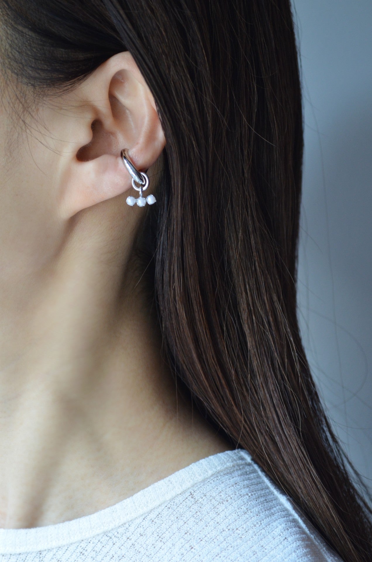 LIMITED COLLECTION【3 pearls earring ( horizontal / silver )】