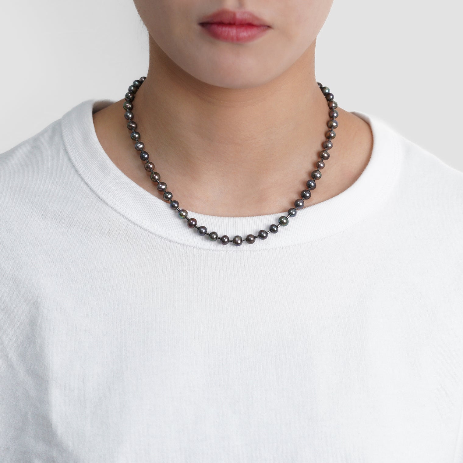 freshwater pearl ball chain necklace (black)