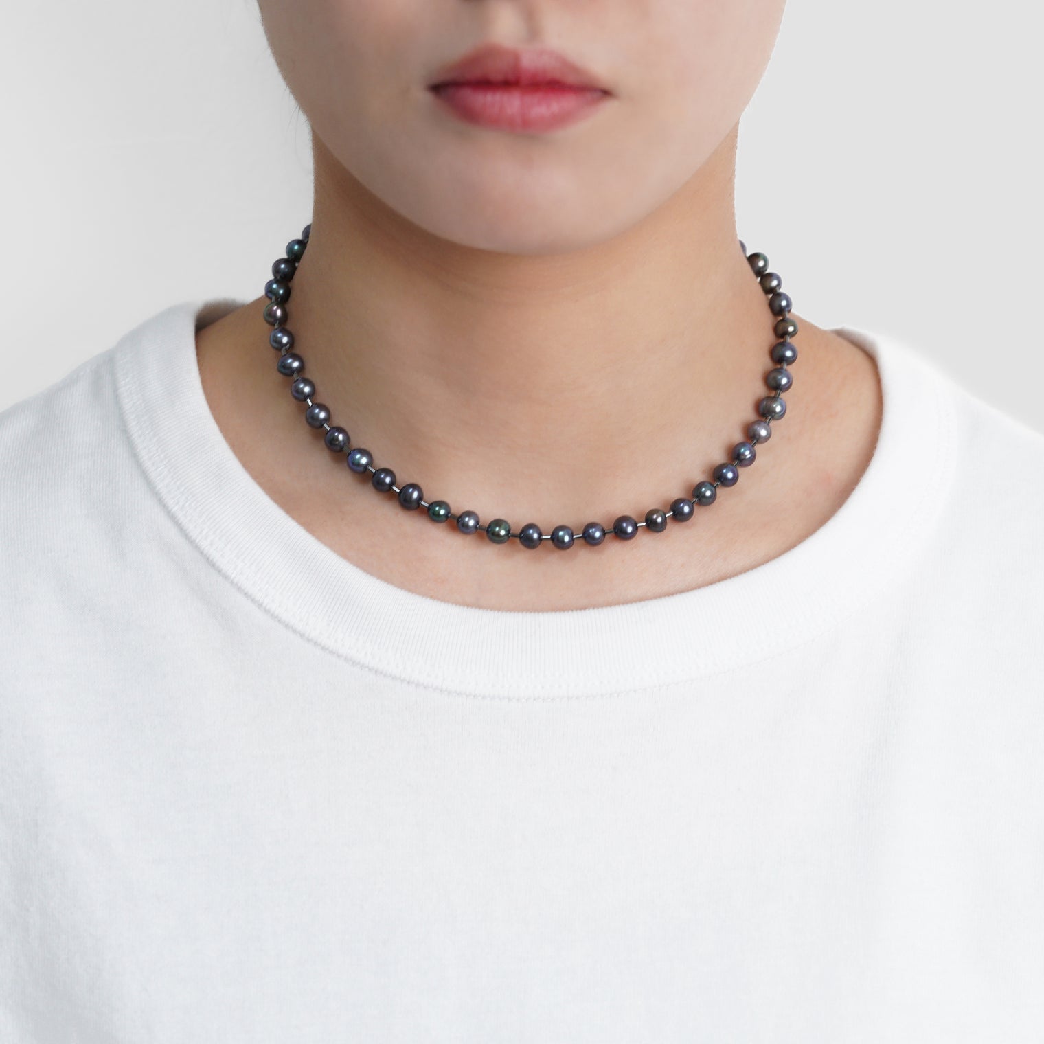 freshwater pearl ball chain necklace (black)