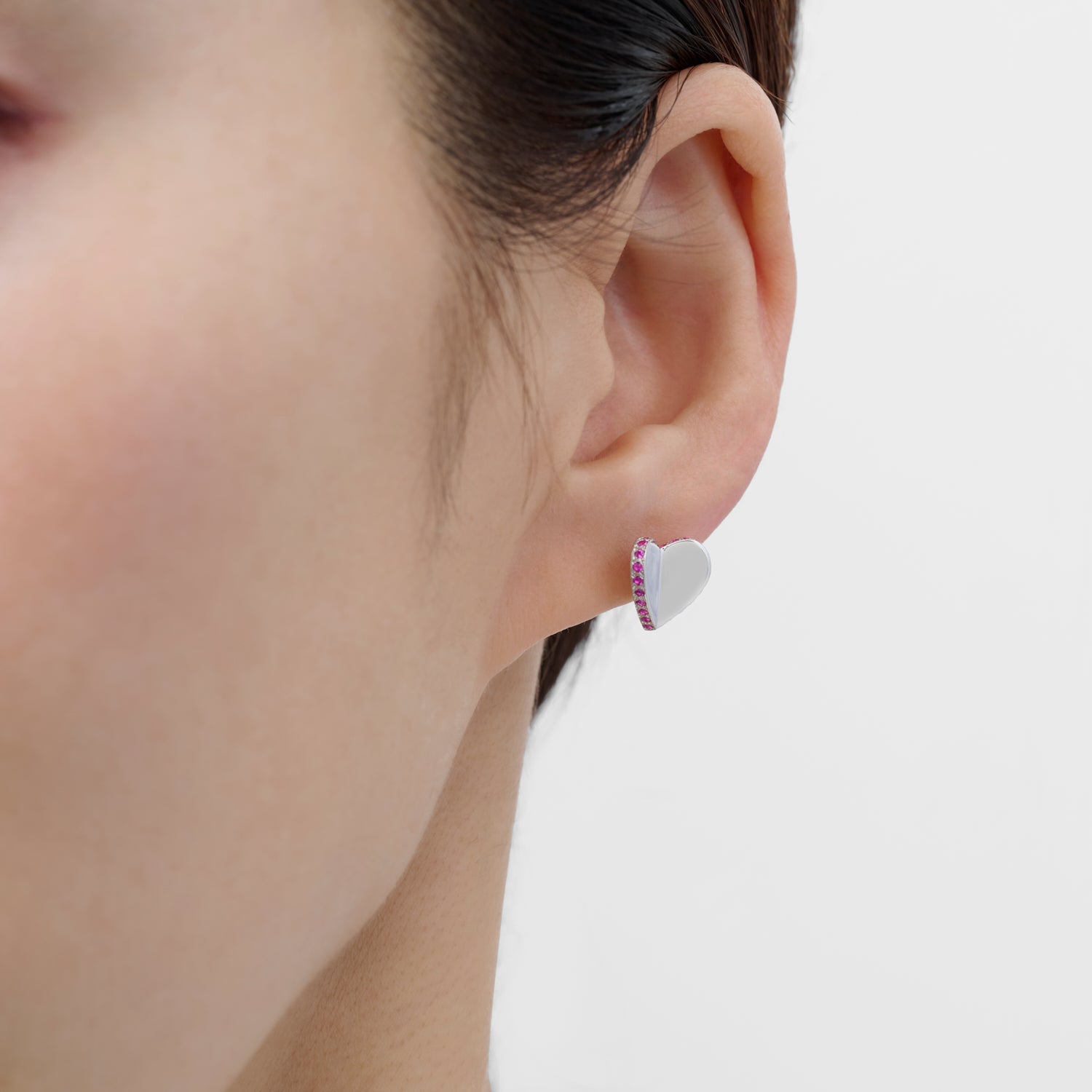 【 NEW 】LIMITED COLLECTION【Small heart line stone pierce (Silver / Pink Sapphire)】