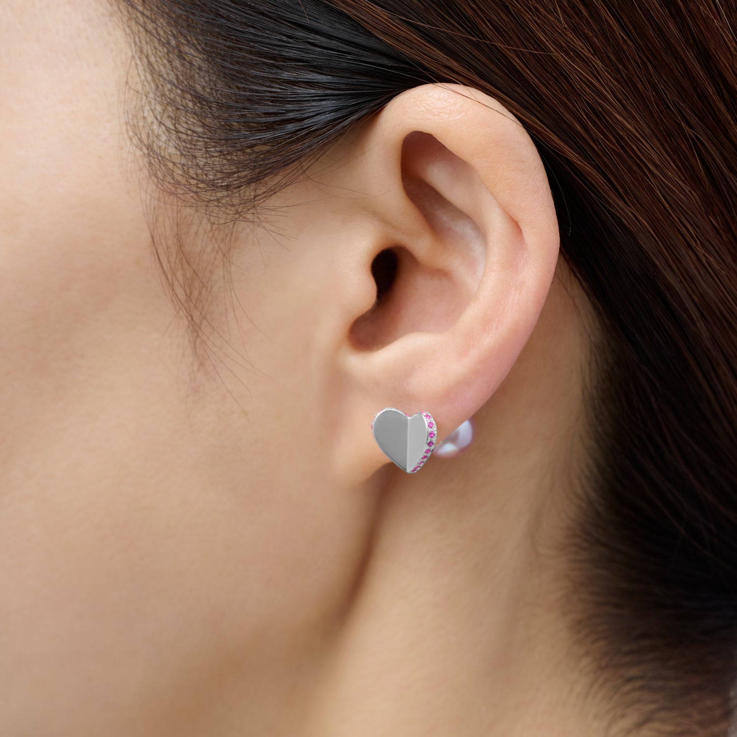 【 NEW 】LIMITED COLLECTION【Small heart line stone pierce (Silver / Pink Sapphire)】