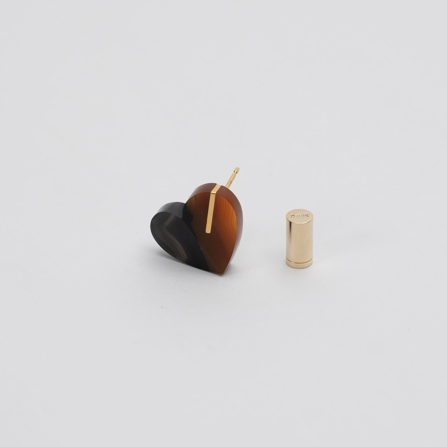 【 One of a kind 】Heart pierced earring (Brown agate / K10 post)
