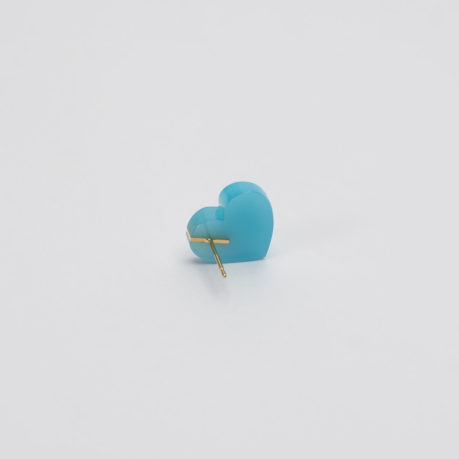 【 One of a kind 】Heart pierced earring (Sea blue chalcedony / K10 post)