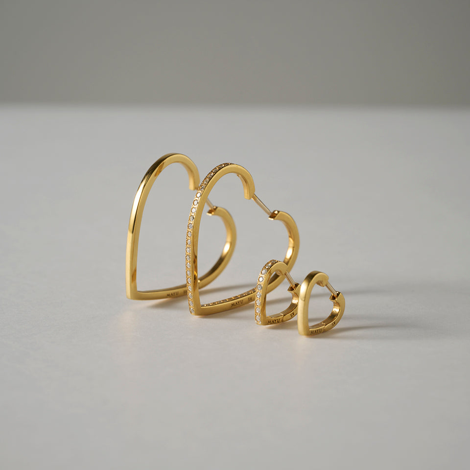 Hoop heart pierced earring (middle / gold / cubic zirconia)