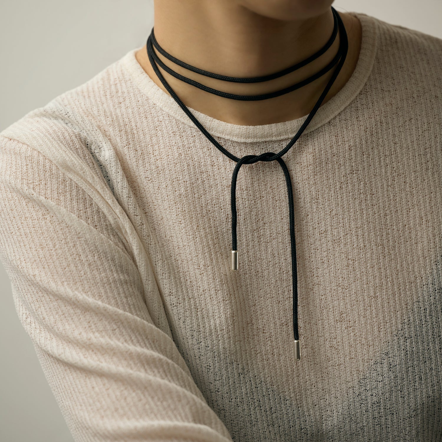 Cord necklace & Big heart charm(silver)