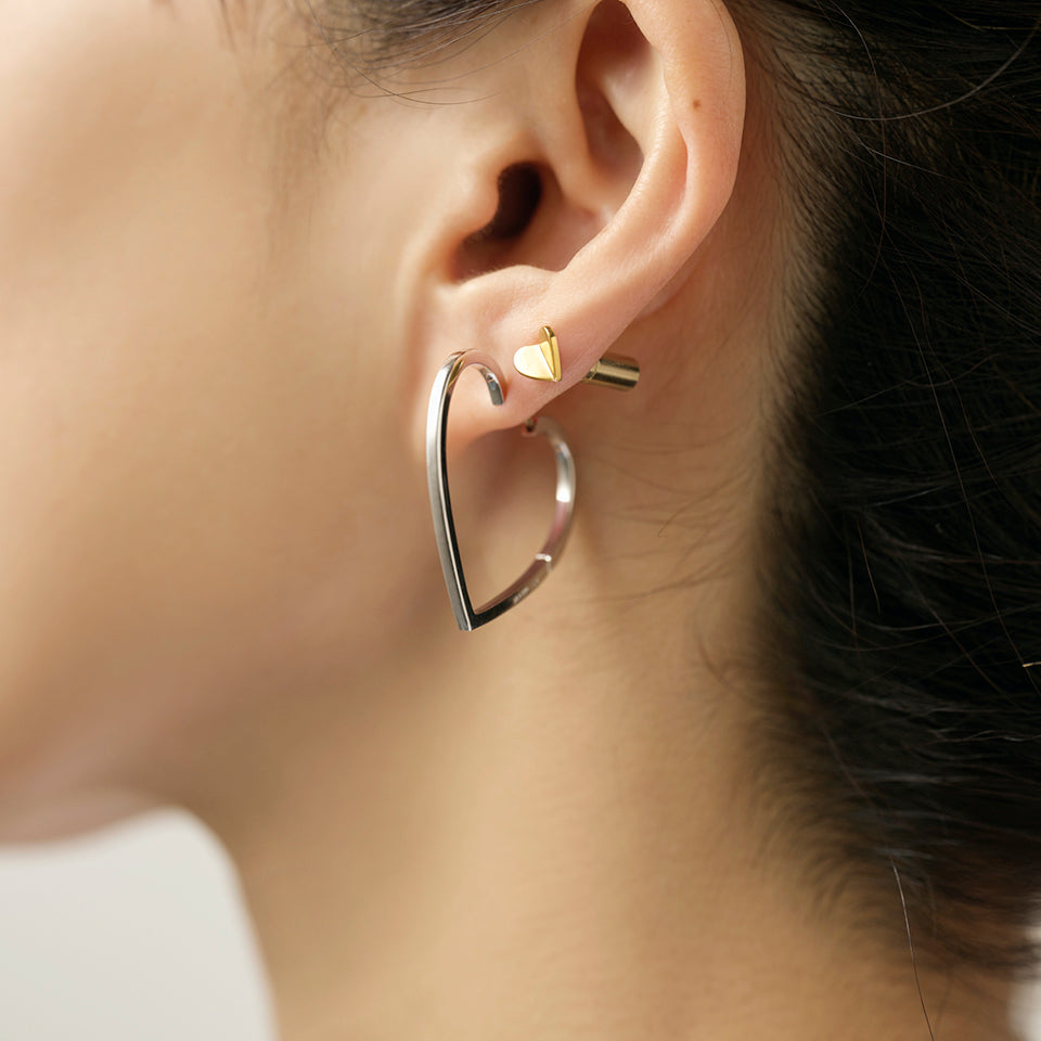Hoop heart pierced earring (middle / silver)