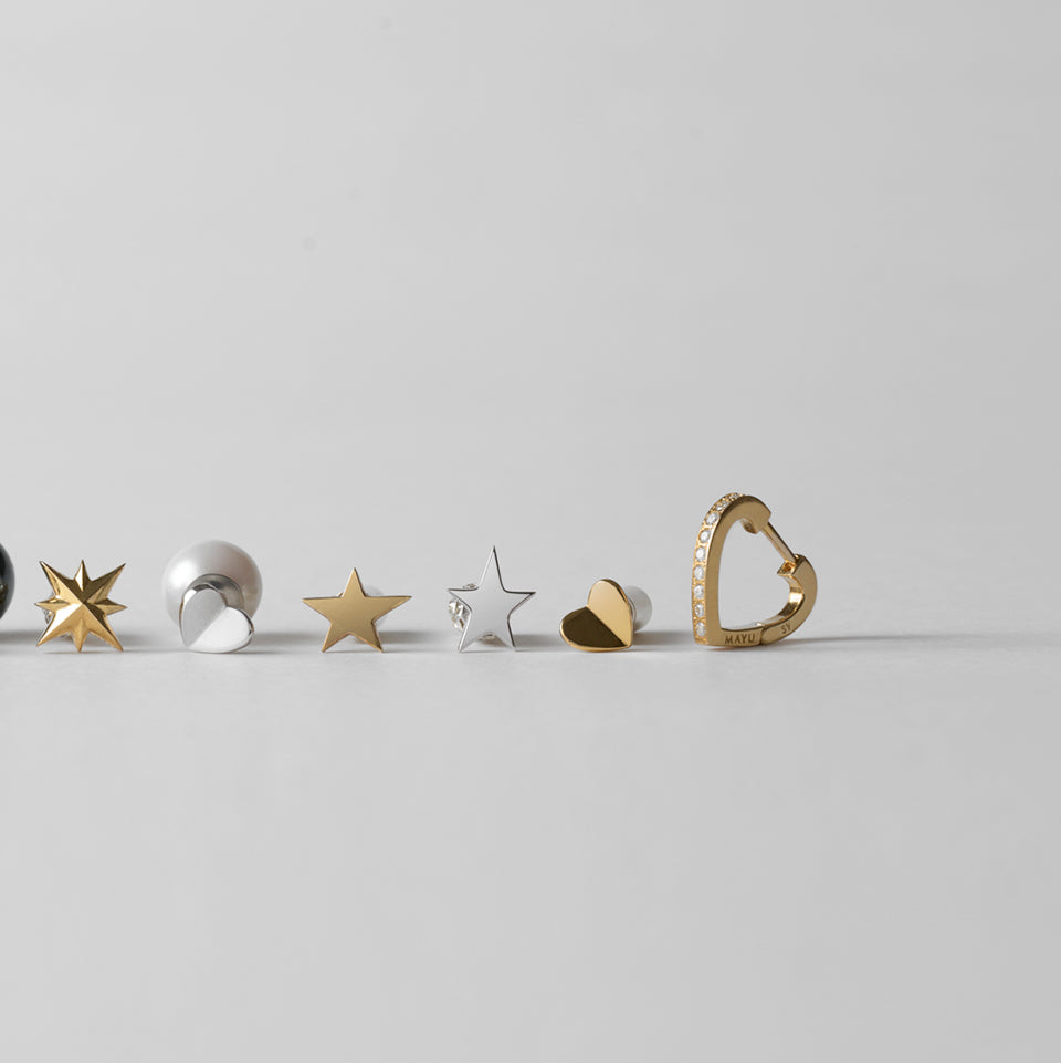 Hoop heart pierced earring (tiny / gold / cubic zirconia)