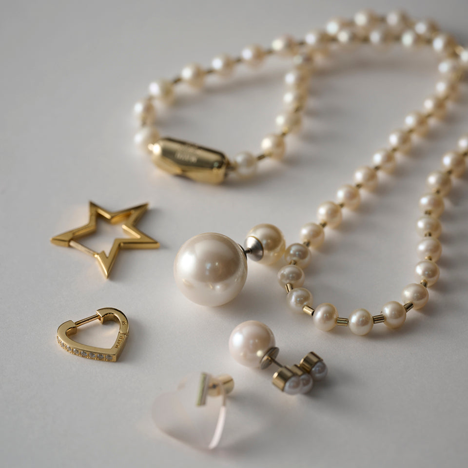 freshwater pearl ball chain necklace (gold)