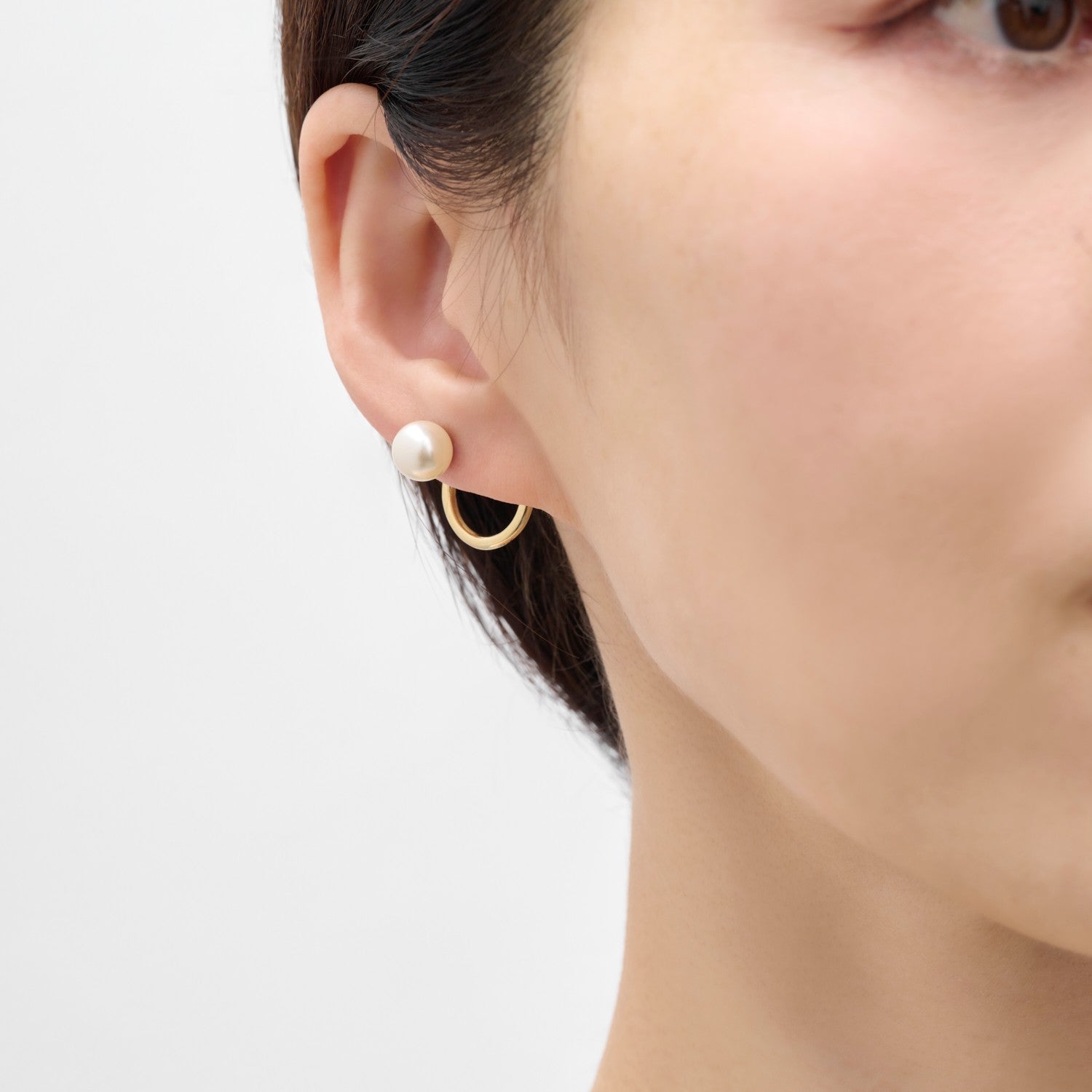 hoop catch pierce (pearl / 16mm hoop / gold)