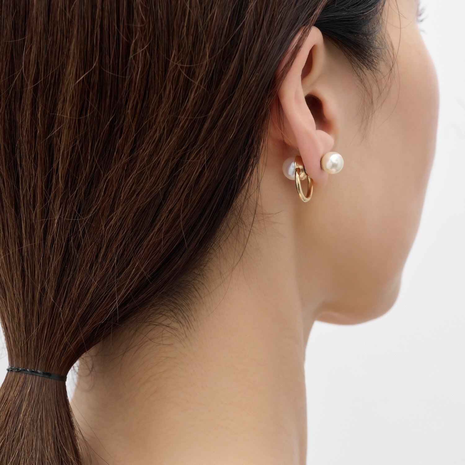 hoop catch pierce (pearl / 16mm hoop / gold)