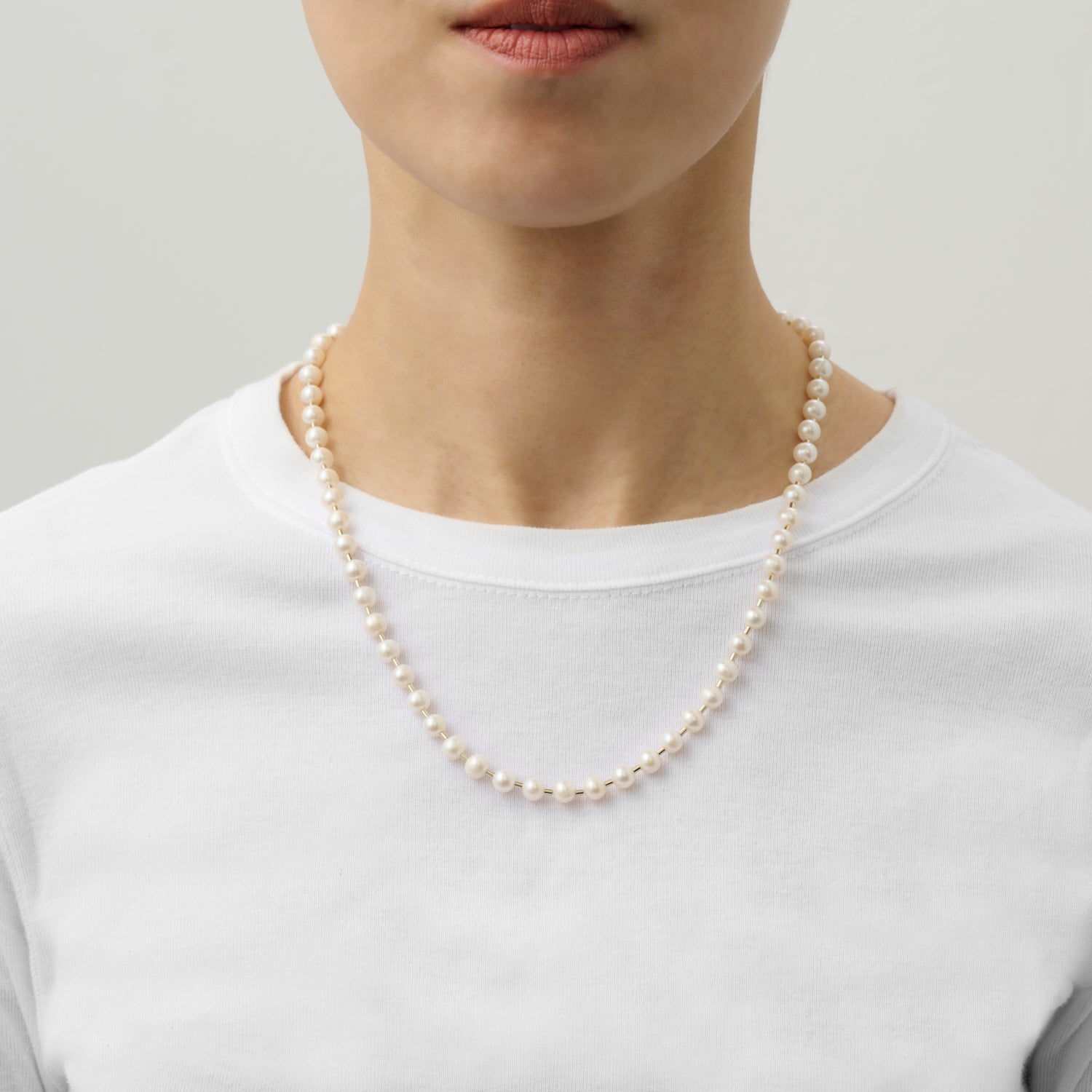 freshwater pearl ball chain necklace (gold)