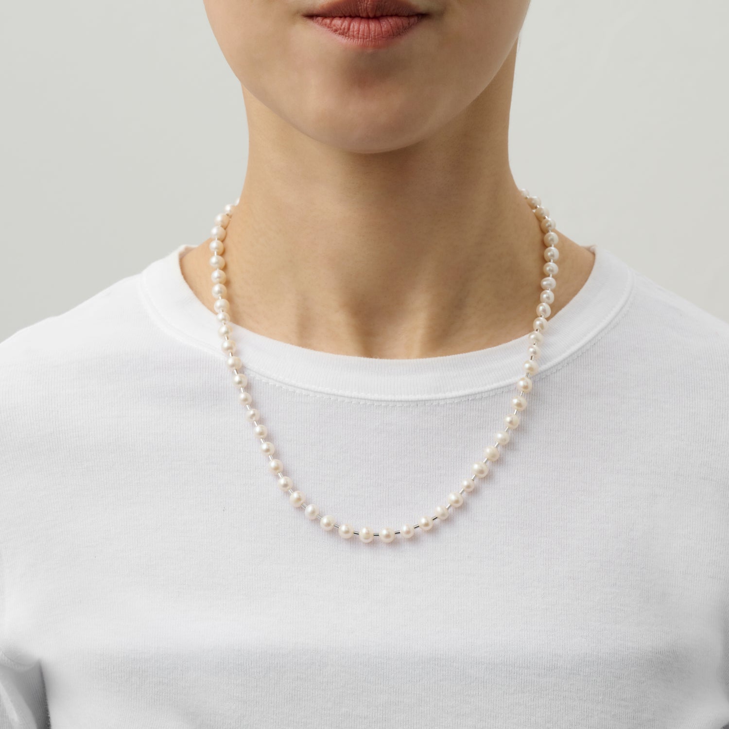 freshwater pearl ball chain necklace (silver)