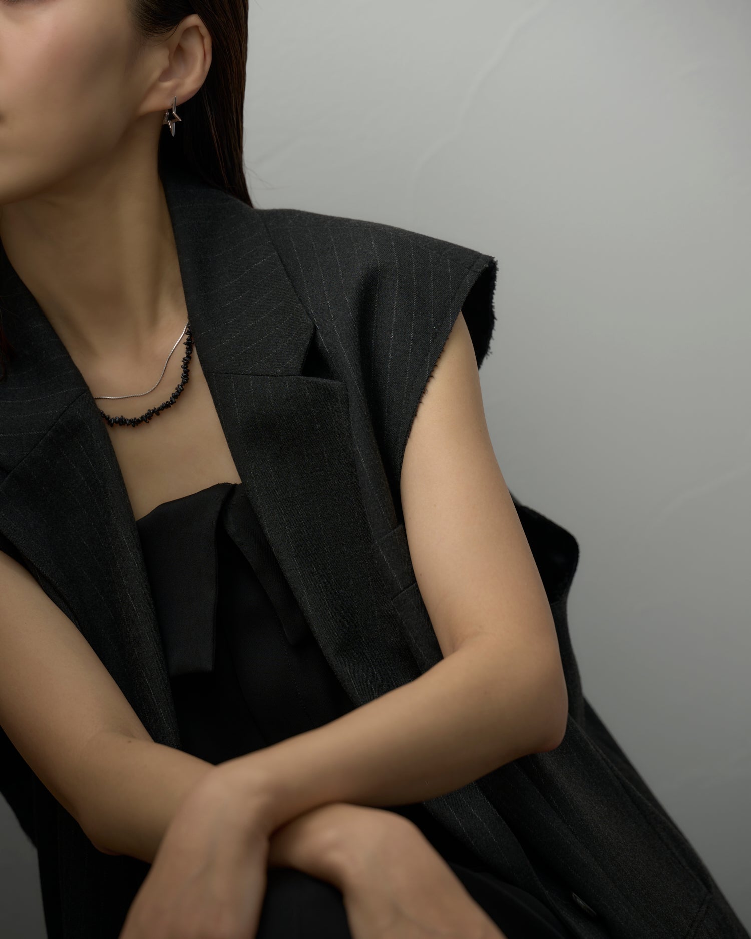 LIMITED COLLECTION 【Freshwater pearl ball chain necklace(keshi/black)】