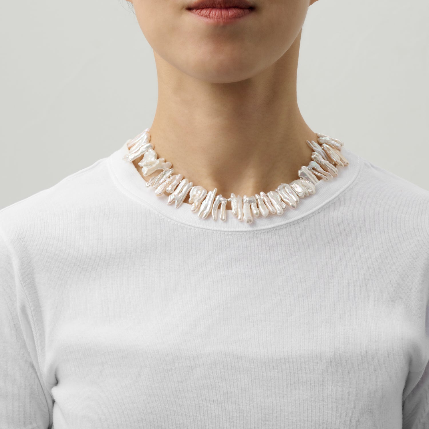 LIMITED COLLECTION【Freshwater pearl Ball chain necklace (Teeth) 】