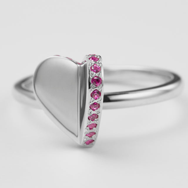 【 NEW 】LIMITED COLLECTION【Small heart line stone ring (Silver / Pink Sapphire)】