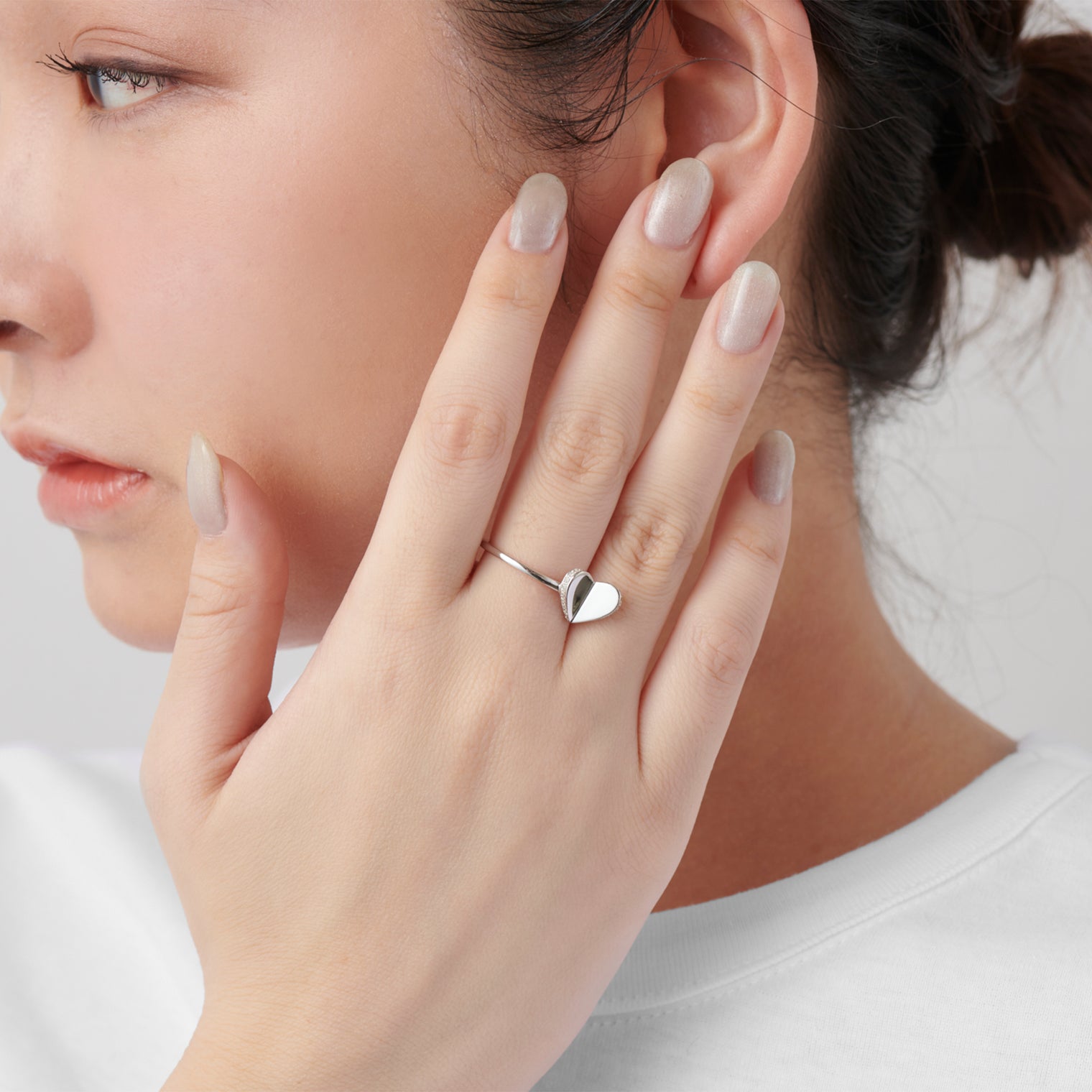 Small heart line stone ring (cubic zirconia)Silver