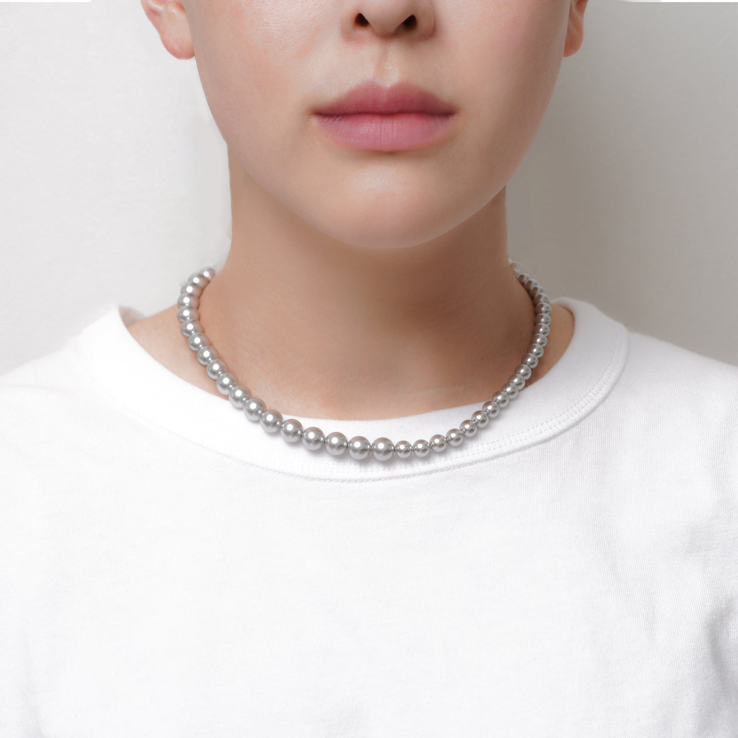pearl necklace (6mm×8mm light gray pearl / 38cm)