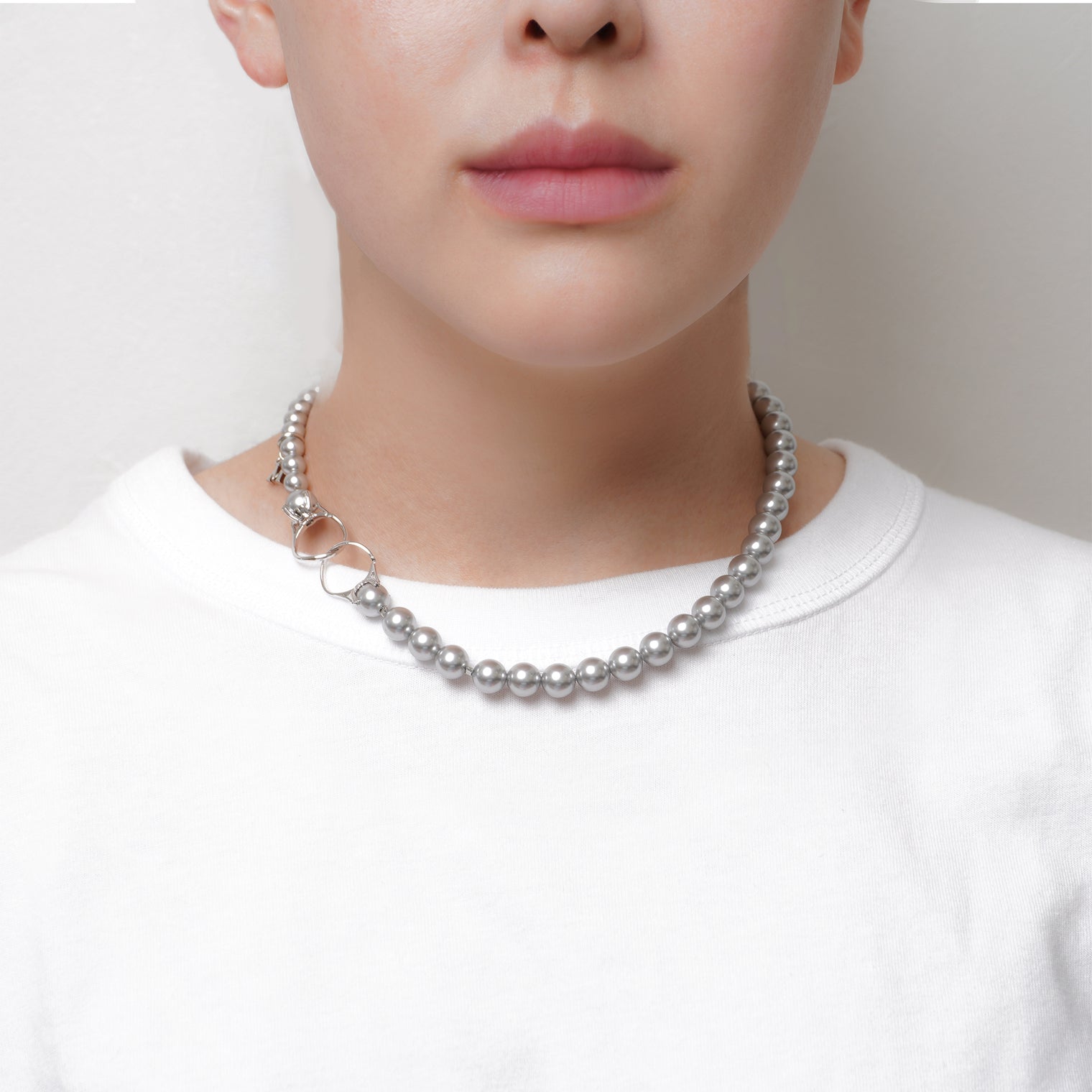pearl necklace (6mm×8mm light gray pearl / 38cm)