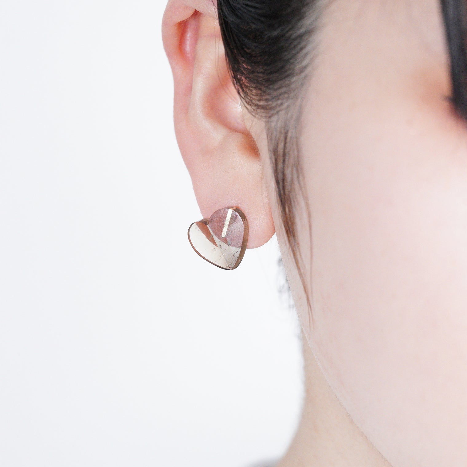 【 One of a kind 】Heart pierced earring (Smoky quartz / K10 post)
