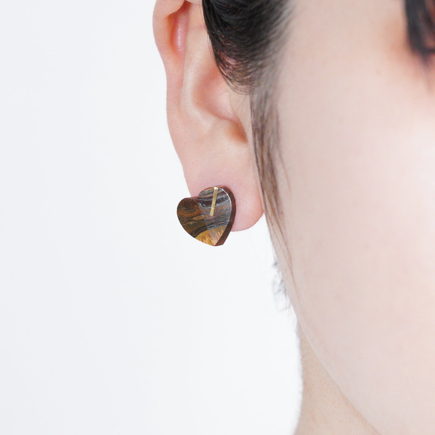 【 One of a kind 】Heart pierced earring (Iron tiger eye / K10 post)