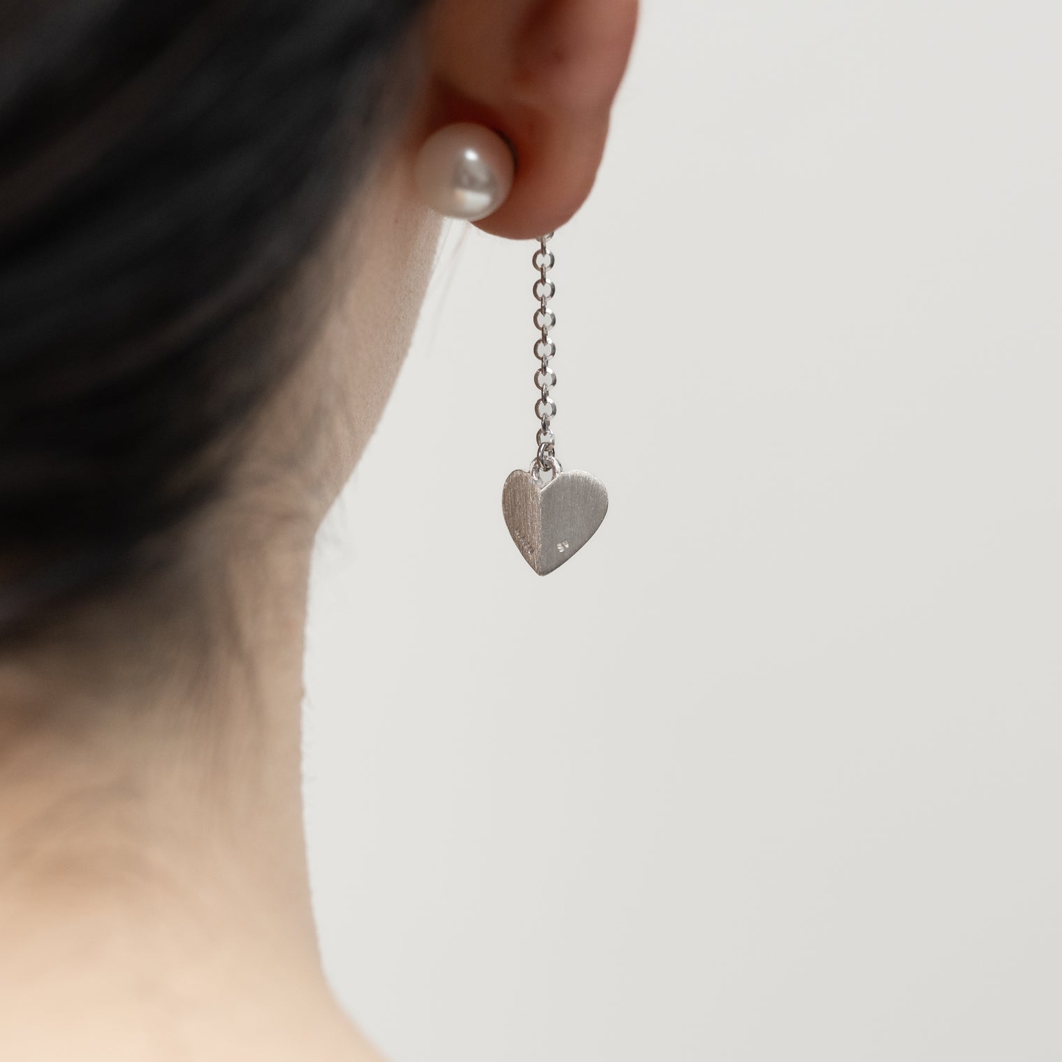 2way heart chain short pierce (silver / 1cubiczirconia / 9mm pearl catch )