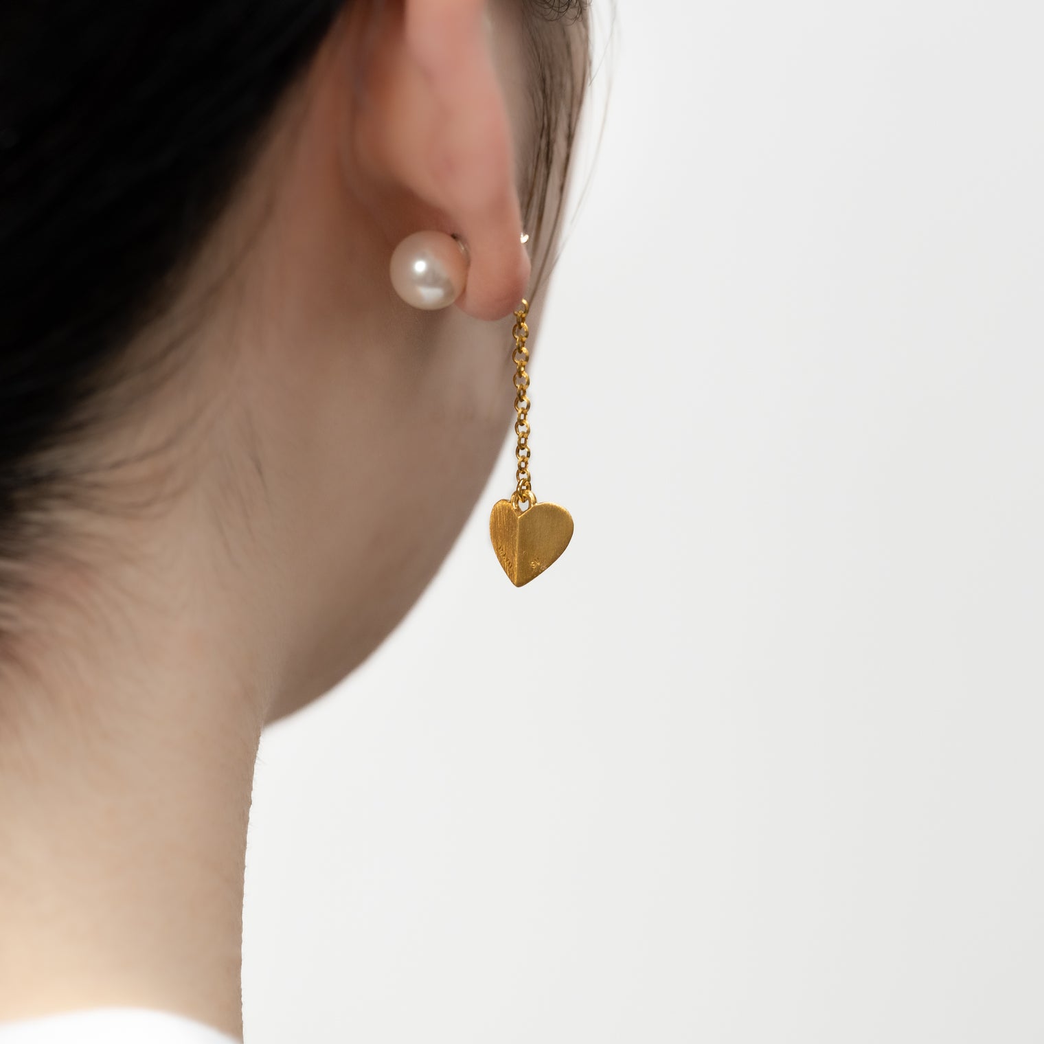 2way heart chain short pierce ( gold / 1cubiczirconia / 9mm pearl catch )