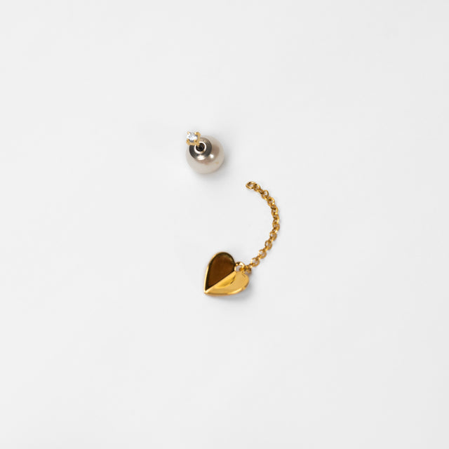 2way heart chain short pierce ( gold / 1cubiczirconia / 9mm pearl catch )