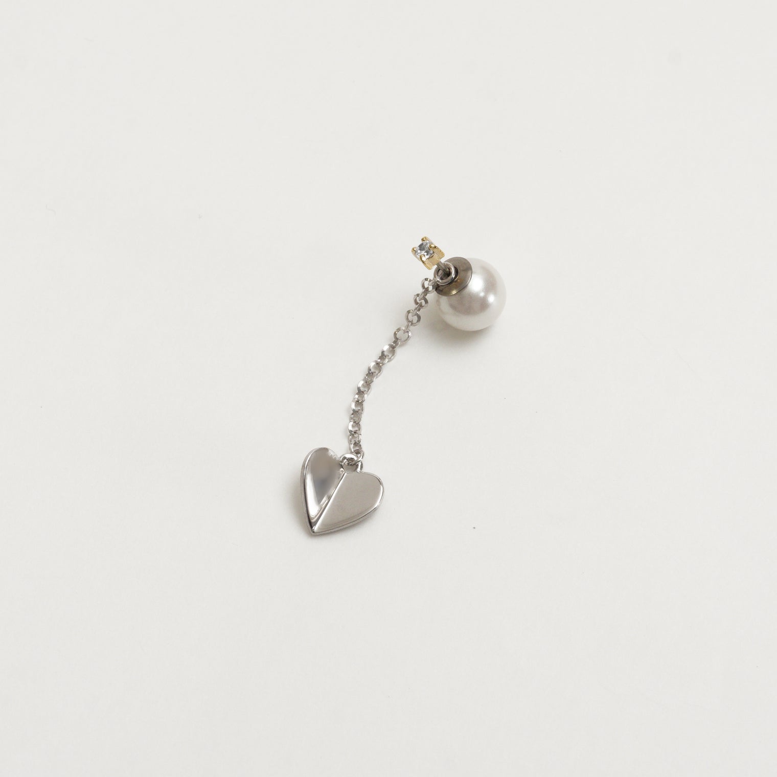2way heart chain short pierce (silver / 1cubiczirconia / 9mm pearl catch )