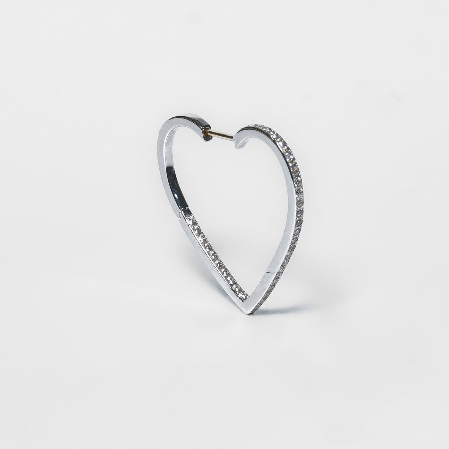 Hoop heart pierced earring (middle / silver / cubic zirconia)