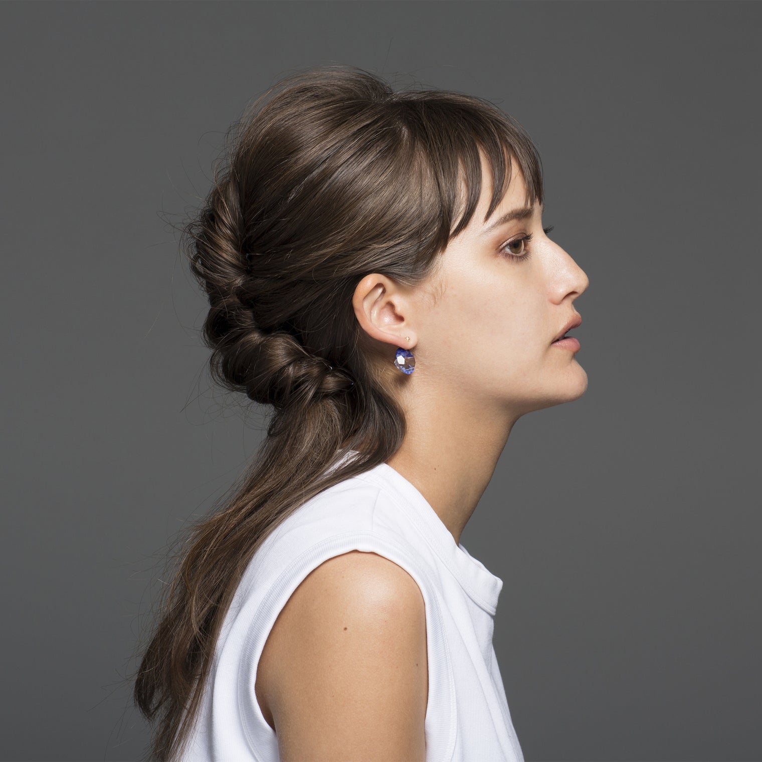 semi precious stone pierce (oval / blue)