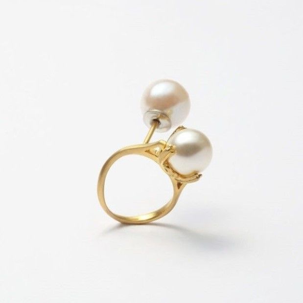 ring motif pierce (pearl / gold)