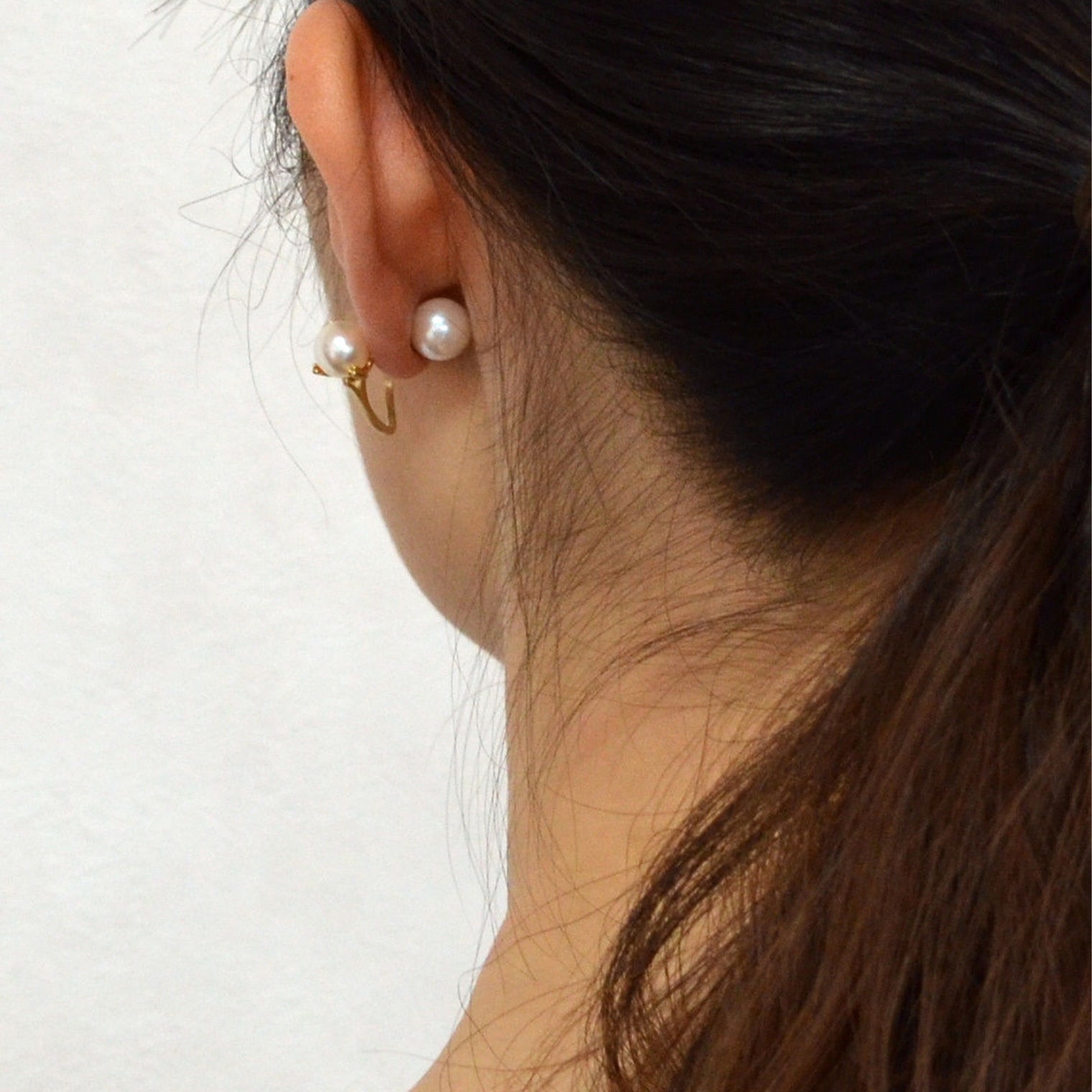 ring motif pierce (pearl / gold)