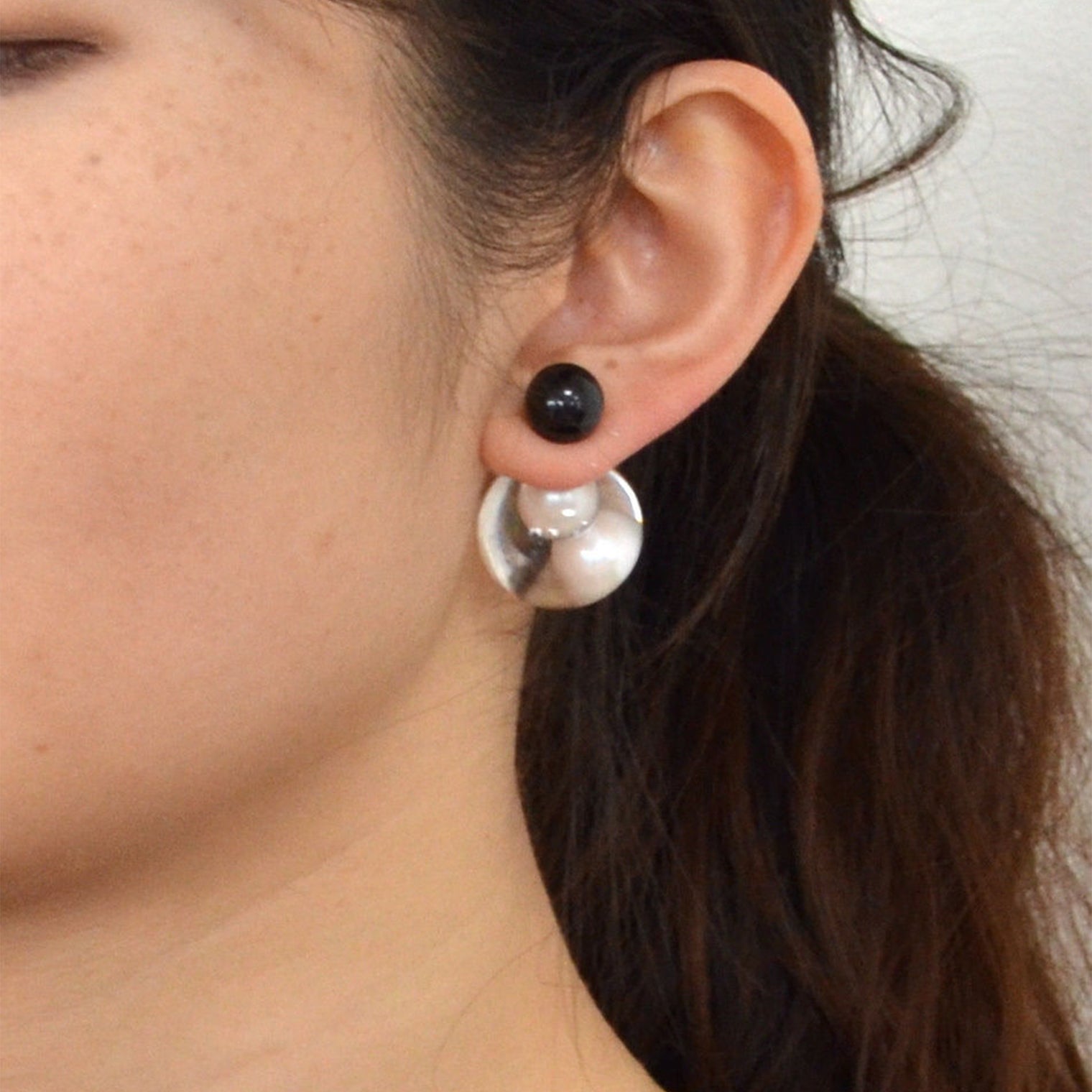 inclusion pierce (2 pieces pearls / large / black)