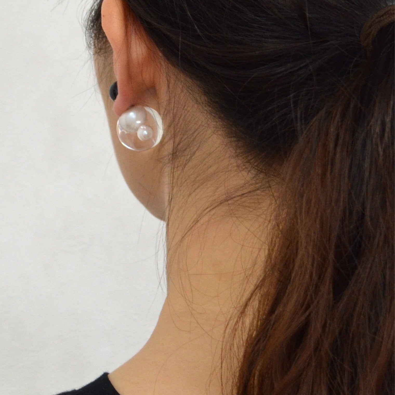 inclusion pierce (2 pieces pearls / large / black)