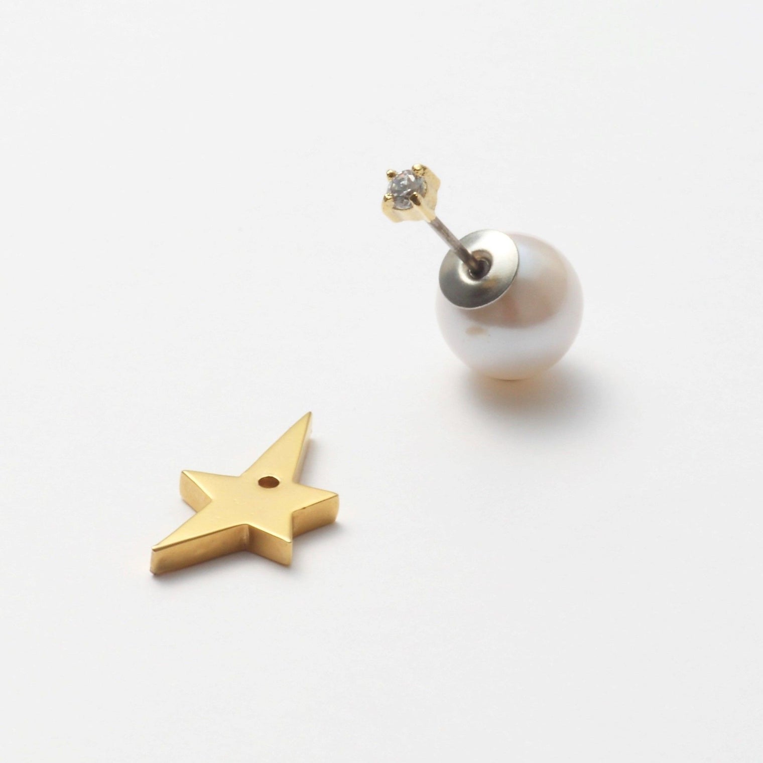 2way star pierce (front type/cubic zirconia/9mm pearl catch)