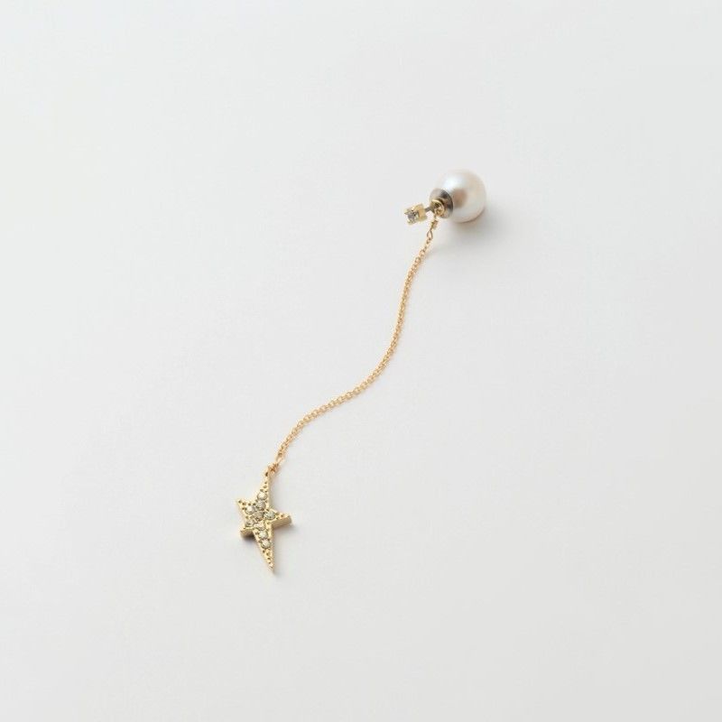 2way star long chain pierce(1cubiczirconia/crystal glass/9mm pearl catch)