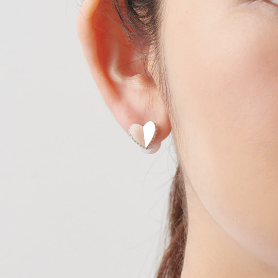 Small heart line stone pierce (silver / cubic zirconia)