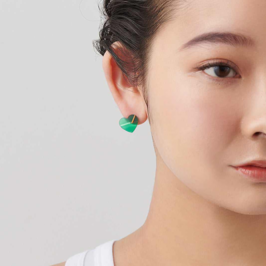 Heart pierced earring (Green agate / K10 post)
