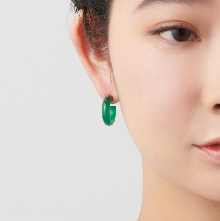 Hoop Pierced earring(Green agate / K10 post)