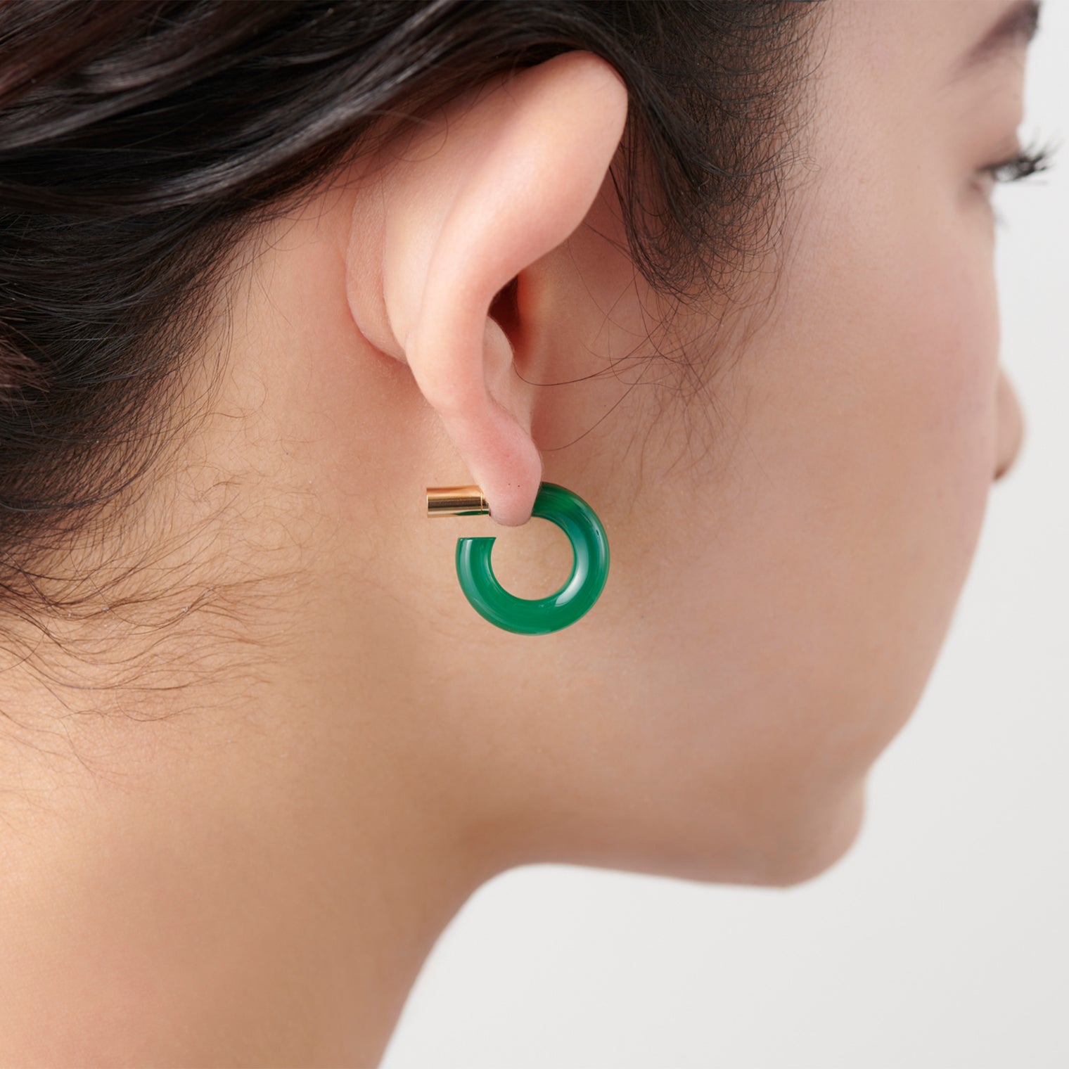 Hoop Pierced earring(Green agate / K10 post)