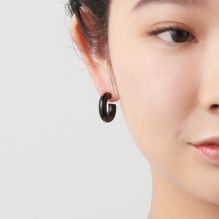 Hoop Pierced earring(Onyx / K10 post)