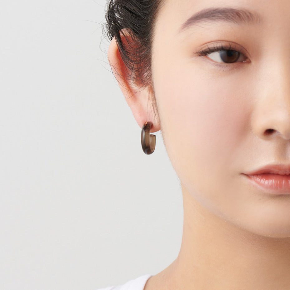 Hoop Pierced earring(Smoky quartz/ K10 post)