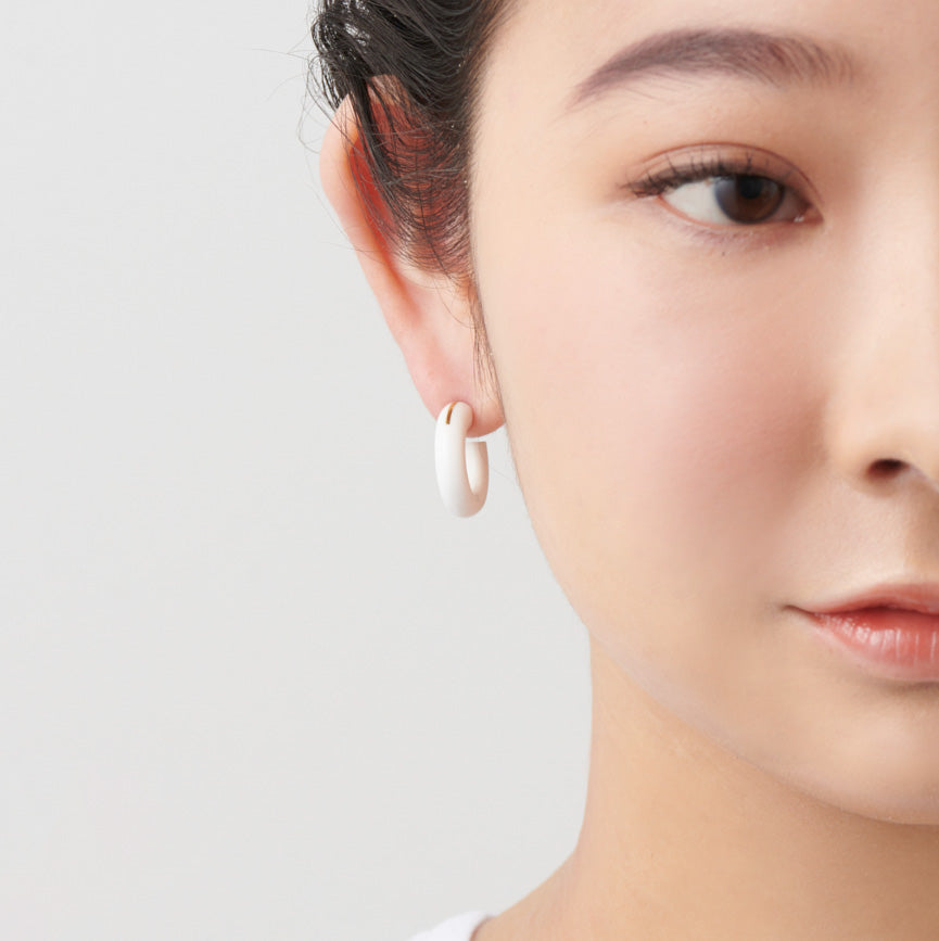 Hoop Pierced earring(White Chalcedony / K10 post)