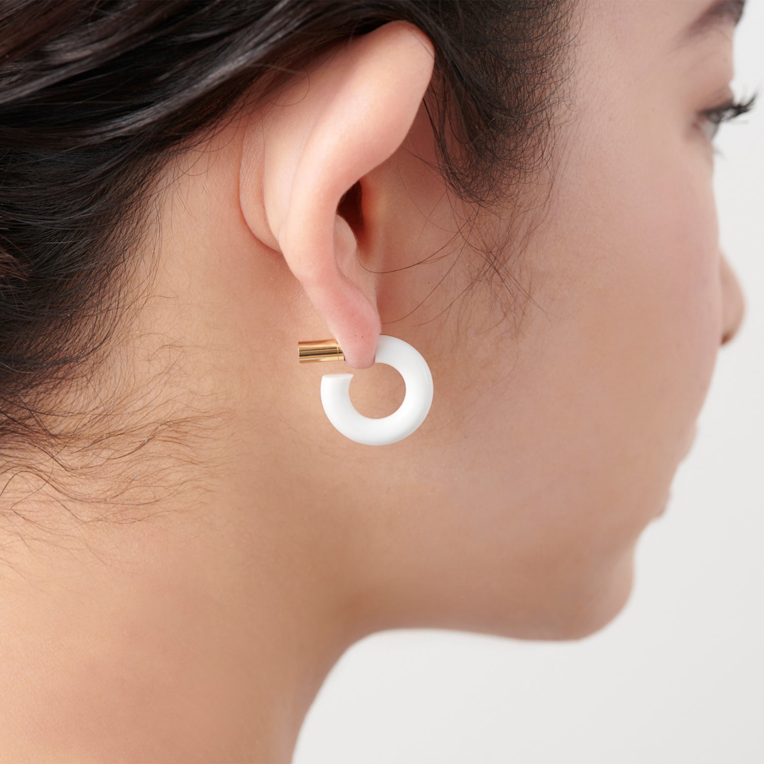 Hoop Pierced earring(White Chalcedony / K10 post)