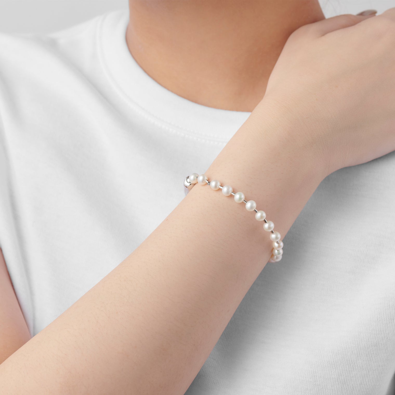 freshwater pearl ball chain bracelet
