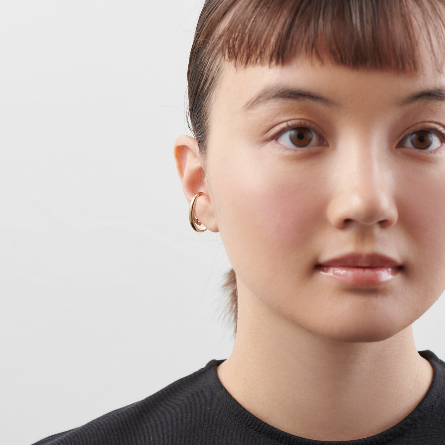 Gold line earring(25mm/8mm creamrose pearl/Gold)