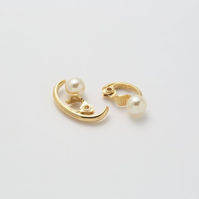 Gold line earring(25mm/8mm creamrose pearl/Gold)