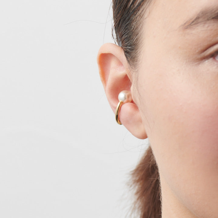 Gold line earring(22mm/8mm creamrose pearl/Gold)