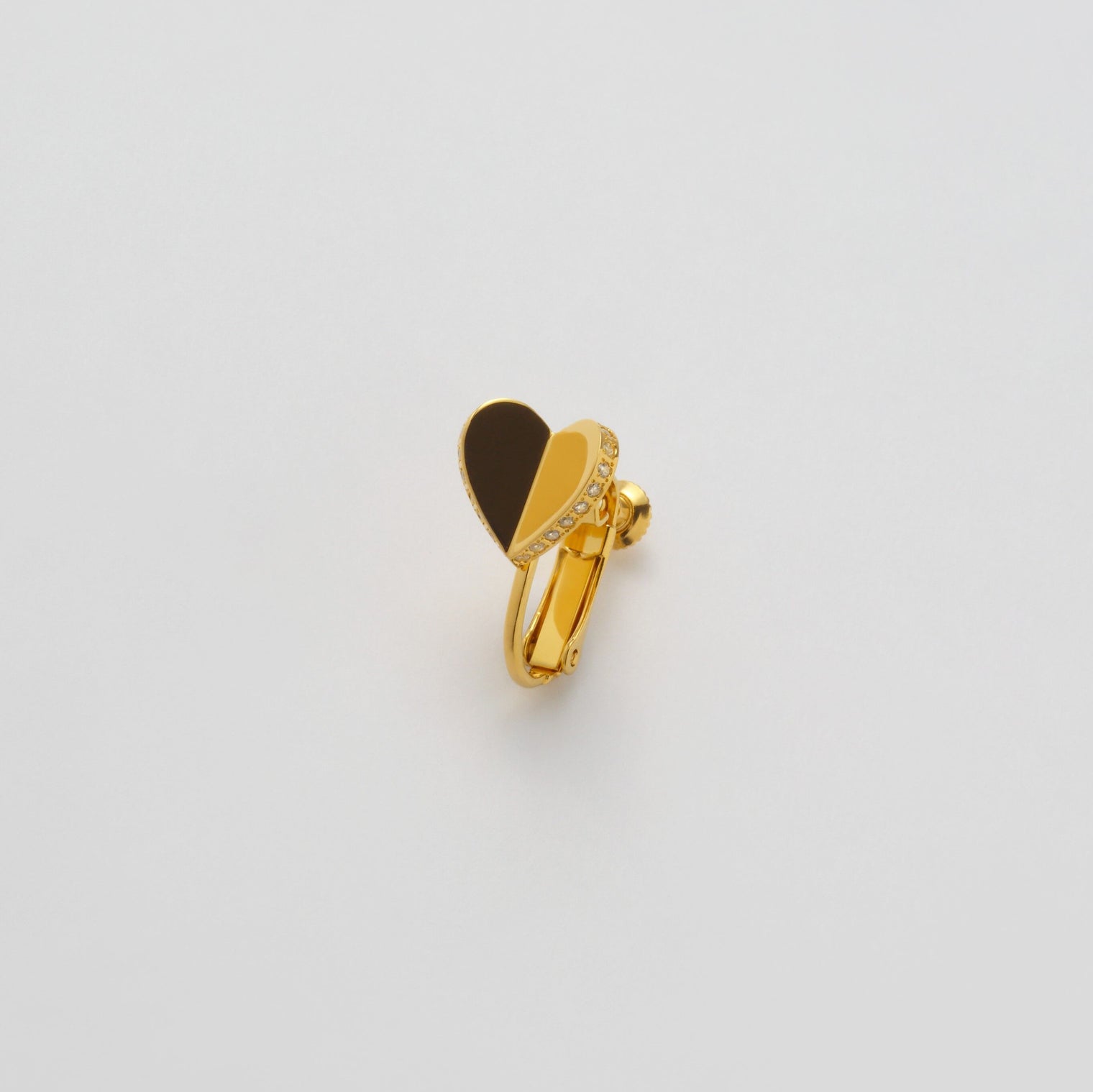 Small heart line stone earring (gold)